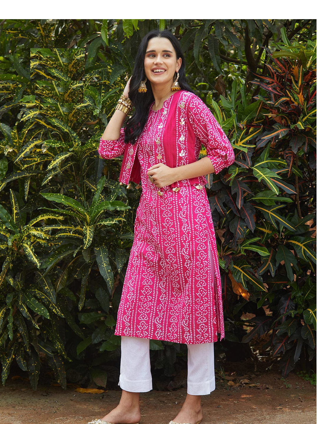 Reyon Cotton Kurti With Pant and Jacket With Mirror Work