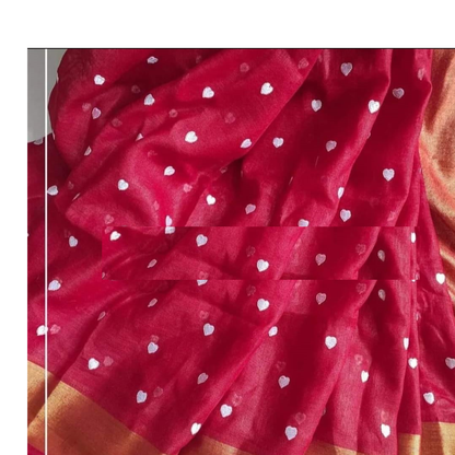 Soft Linen Saree With Embroidery Work and Golden Border