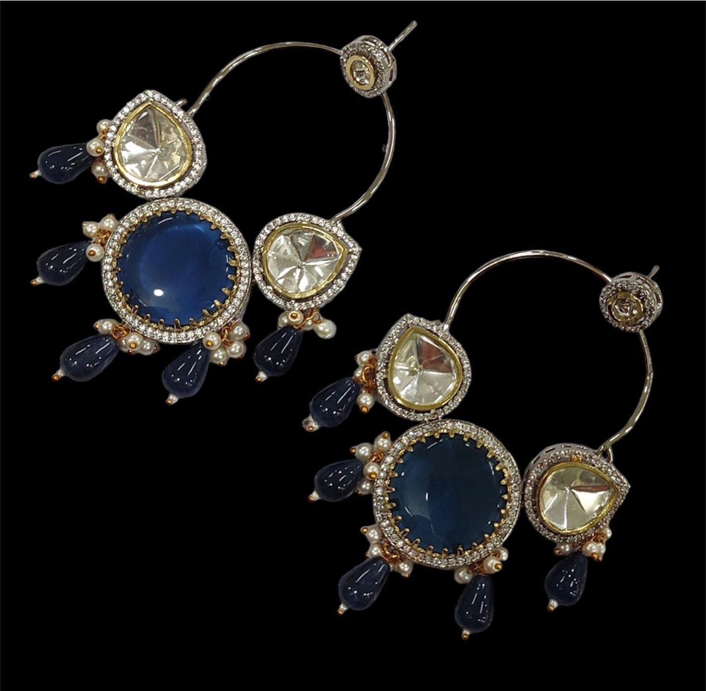 Chand Ali Earrings With Foil Stones and Kemp Stones