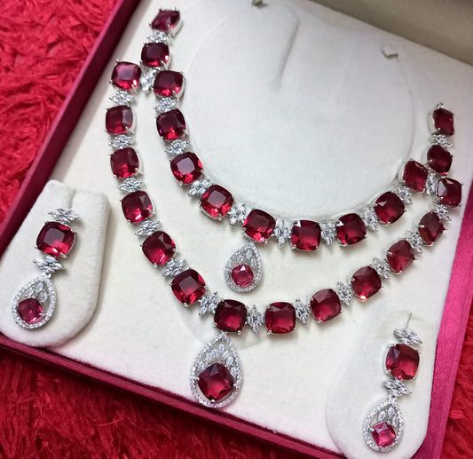 Premium Quality CZ Double Layer Necklace Set