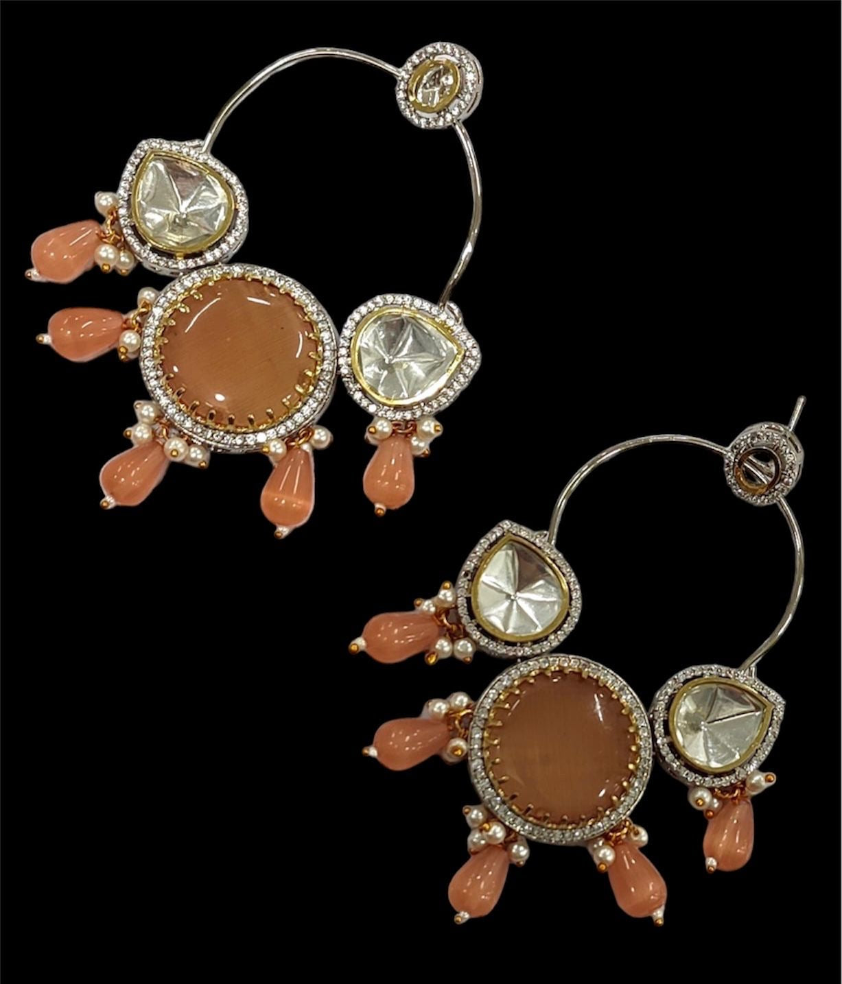 Chand Ali Earrings With Foil Stones and Kemp Stones