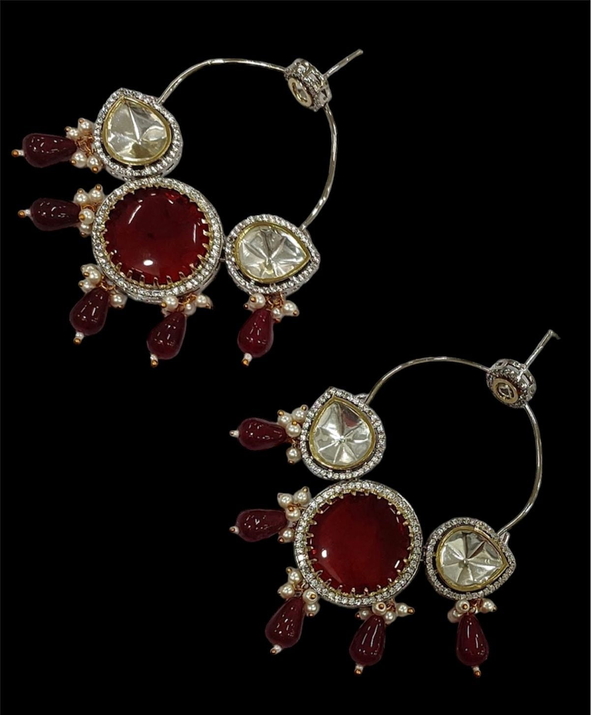 Chand Ali Earrings With Foil Stones and Kemp Stones