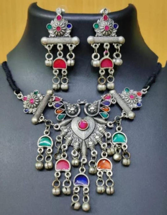 Multi Color Oxidised Choker Set