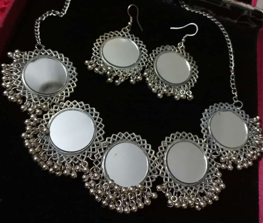 Beautiful Mirror Work Oxidised Necklace Set