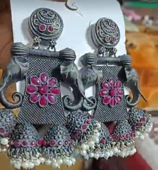 Designer Oxidised Jhumka With Elephant Design