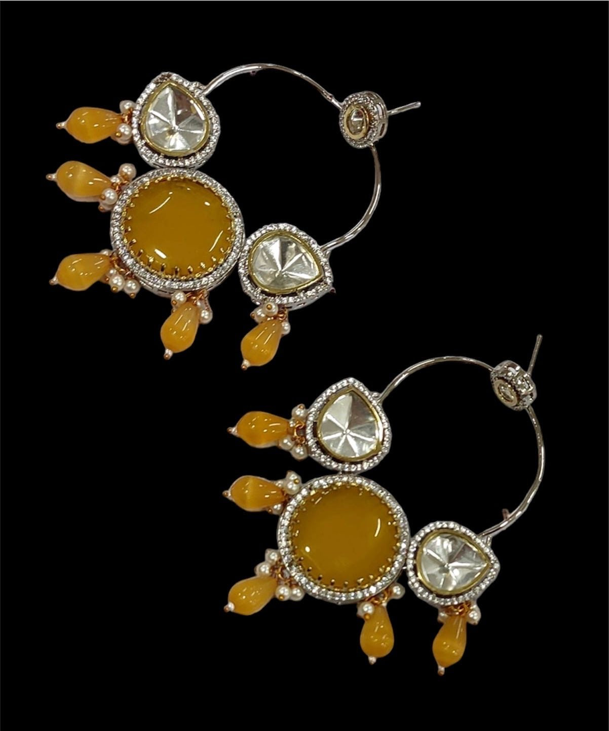 Chand Ali Earrings With Foil Stones and Kemp Stones