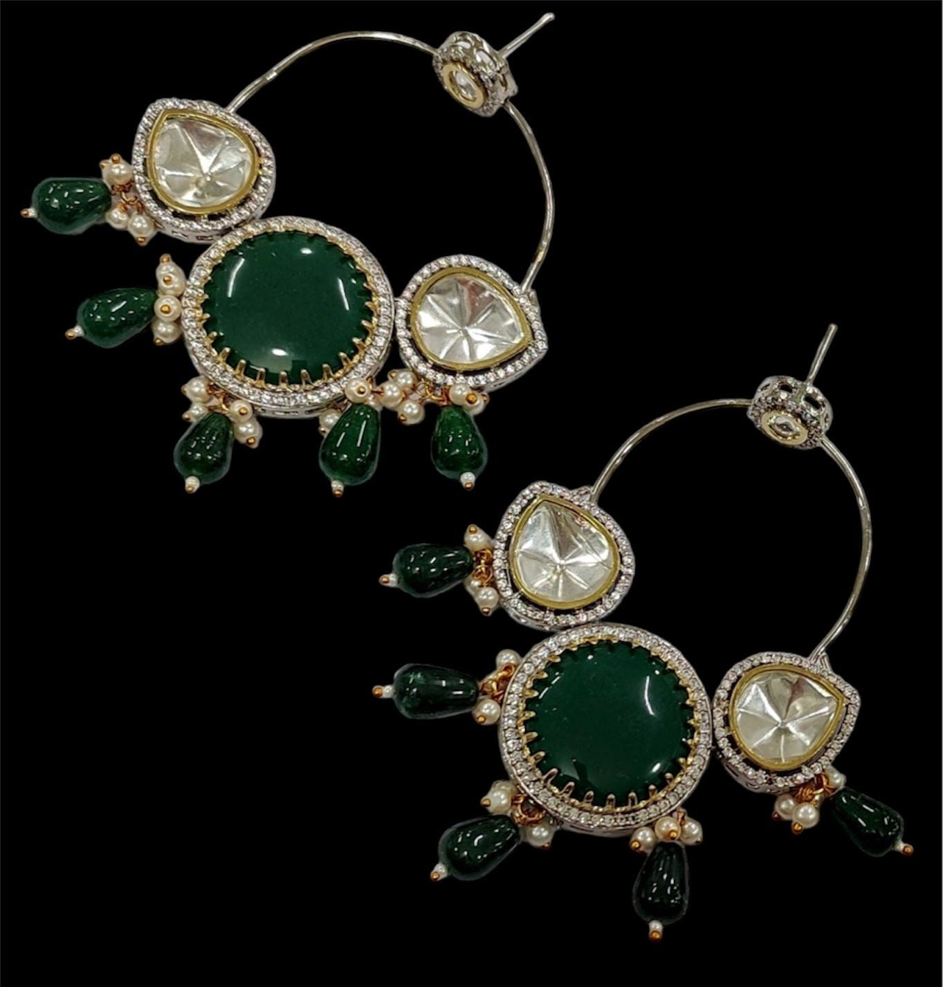 Chand Ali Earrings With Foil Stones and Kemp Stones