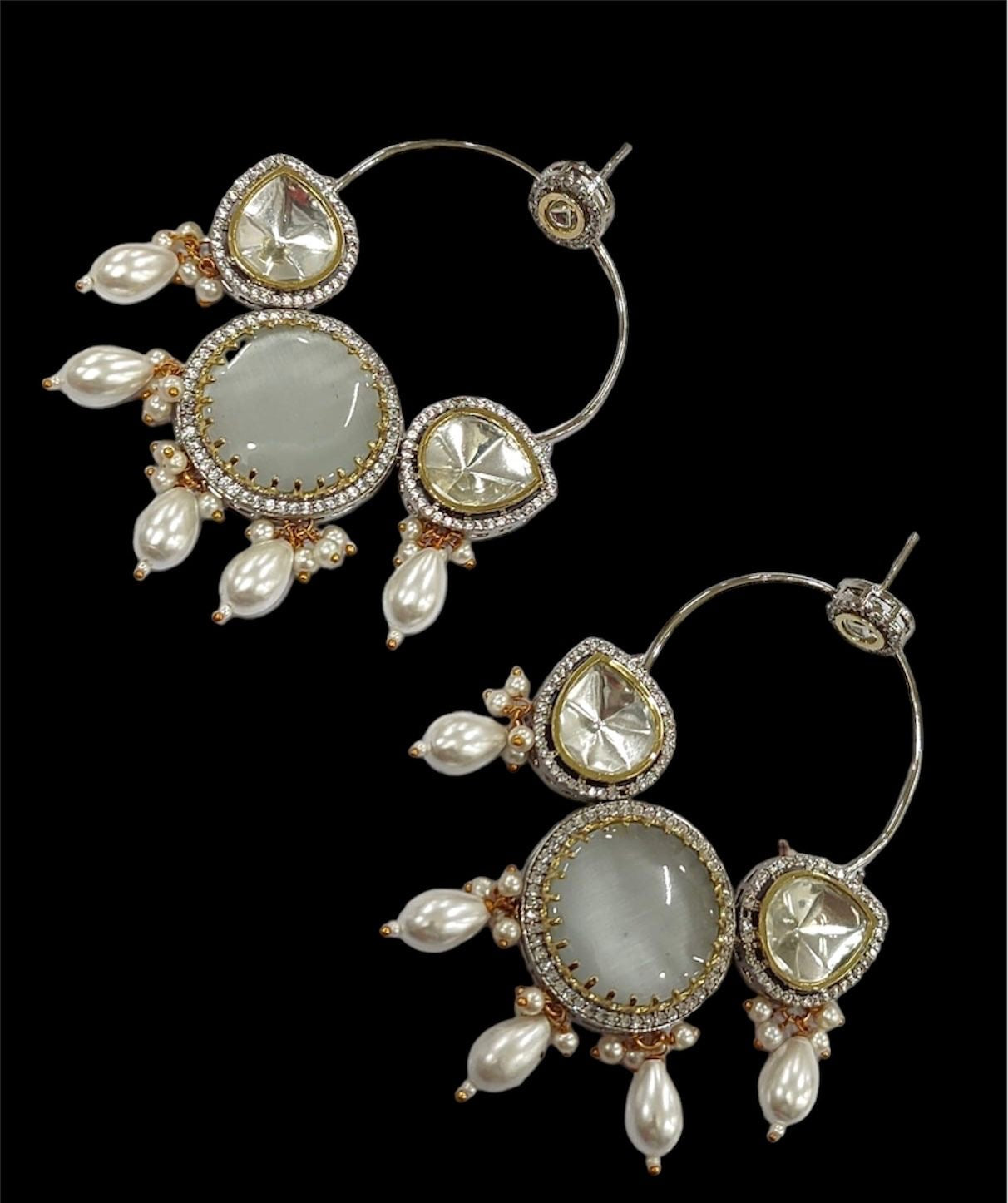 Chand Ali Earrings With Foil Stones and Kemp Stones