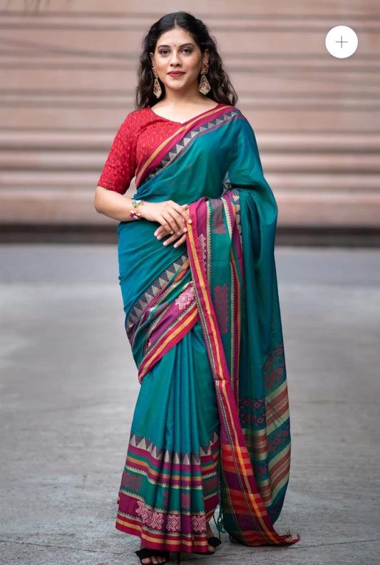 Anaconda Blue Soft Cotton Silk Saree