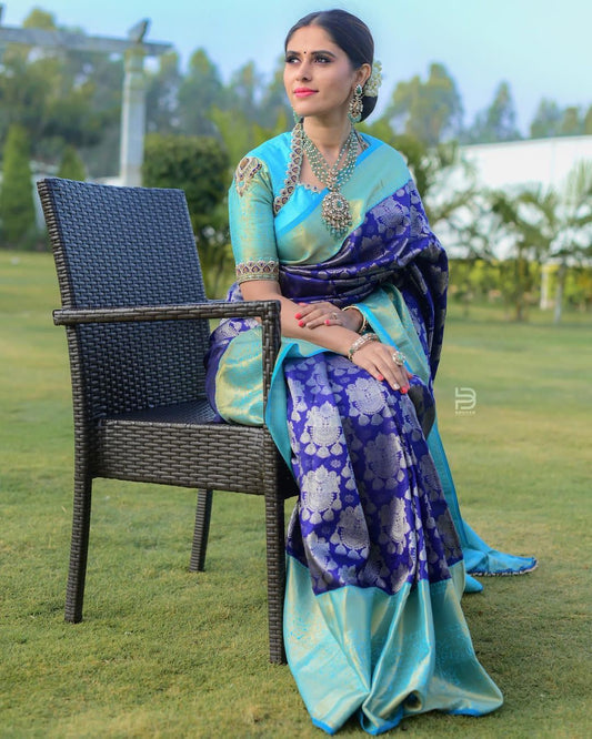 Blue Soft Banarsi Lichi Silk Saree