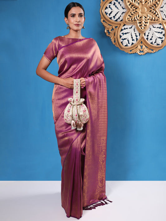 Soft Kanjivaram Pattum Kuber Patti Silk Saree With Copper And Gold Zari Work