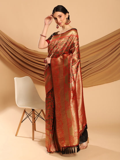 Soft Kanjivaram Silk Saree With Copper Zari Work With Sequence