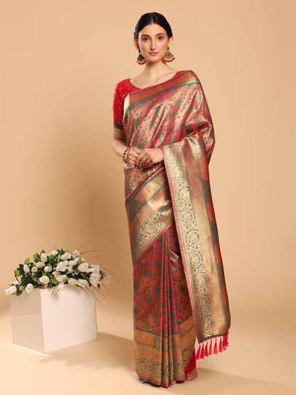 Soft Kanjivaram Silk Saree With Copper Zari Work With Sequence