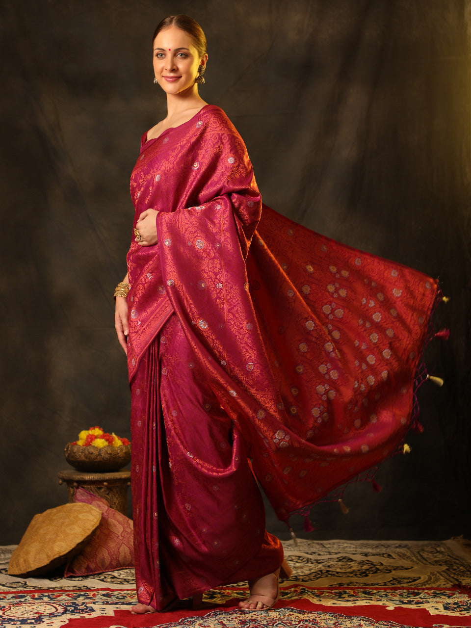 Soft Banarsi Silk Saree With Copper Zari Weaving