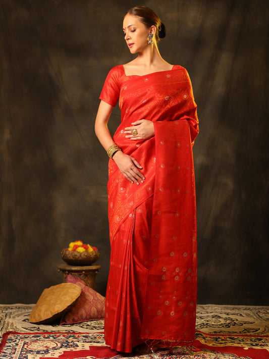 Soft Banarsi Silk Saree With Copper Zari Weaving