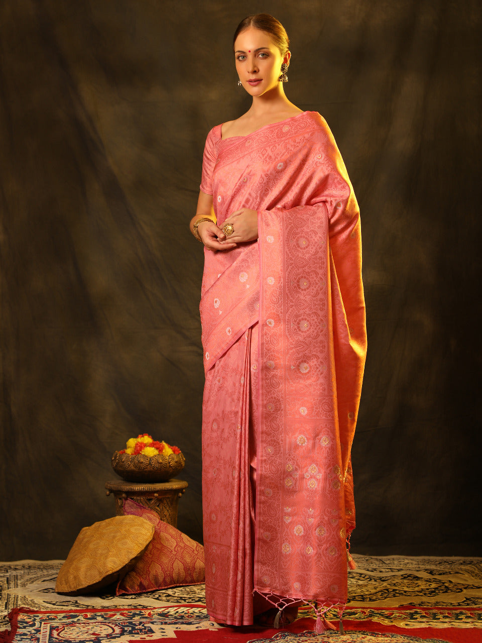 Soft Banarsi Silk Saree With Copper Zari Weaving
