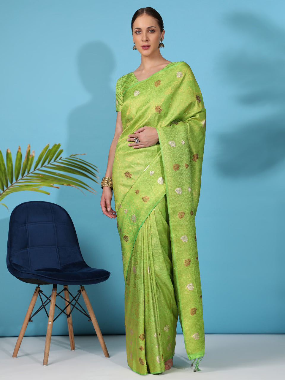 Soft Banarsi Silk Saree With Zari Tussles