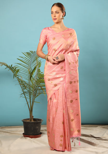 Soft Banarsi Silk Saree With Zari Tussles