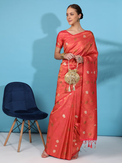 Soft Banarsi Silk Saree With Zari Tussles