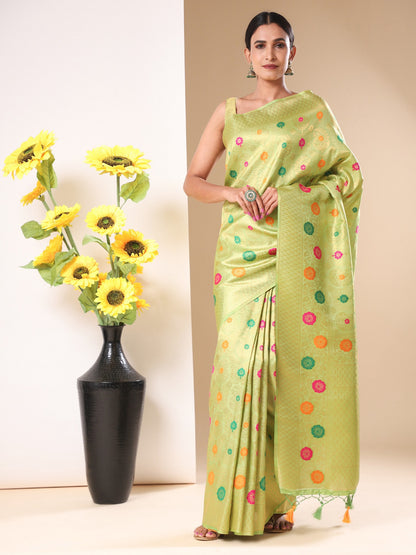 Soft Kanchijivaram Silk Saree With Floral Zari Weaving