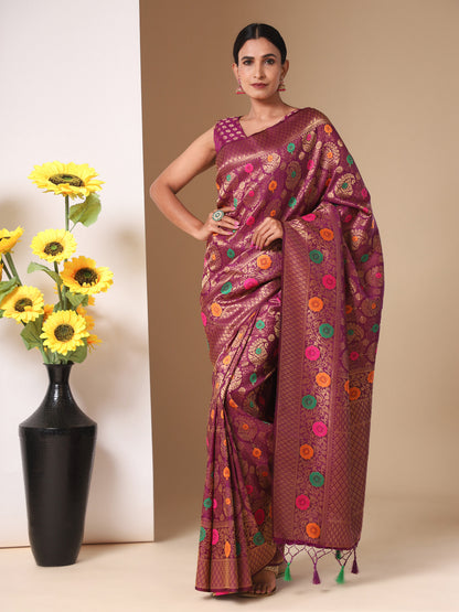 Soft Kanchijivaram Silk Saree With Floral Zari Weaving