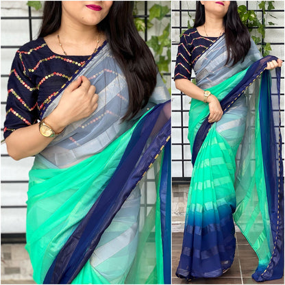 Soft Dual Color Pedding Print Georgette Sequence Saree