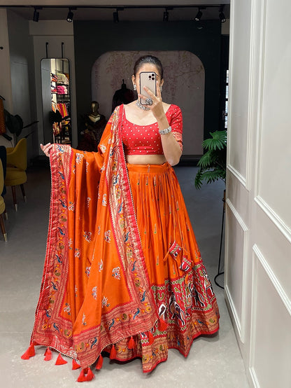 Dola Silk Patola Lehenga With Paithni Print and Foil Print