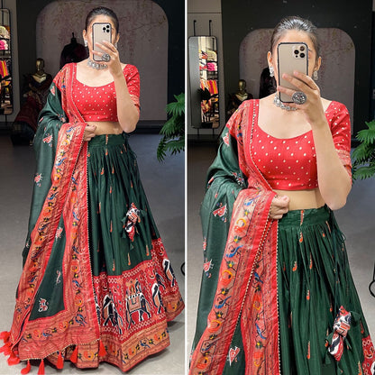 Dola Silk Patola Lehenga With Paithni Print and Foil Print