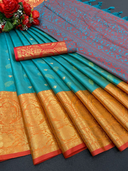 Mercerised Cotton Silk Saree With Exclusive Zari Border Design