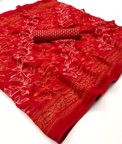 Beautiful Georgette Ethenic Print With Full Furr Work Saree