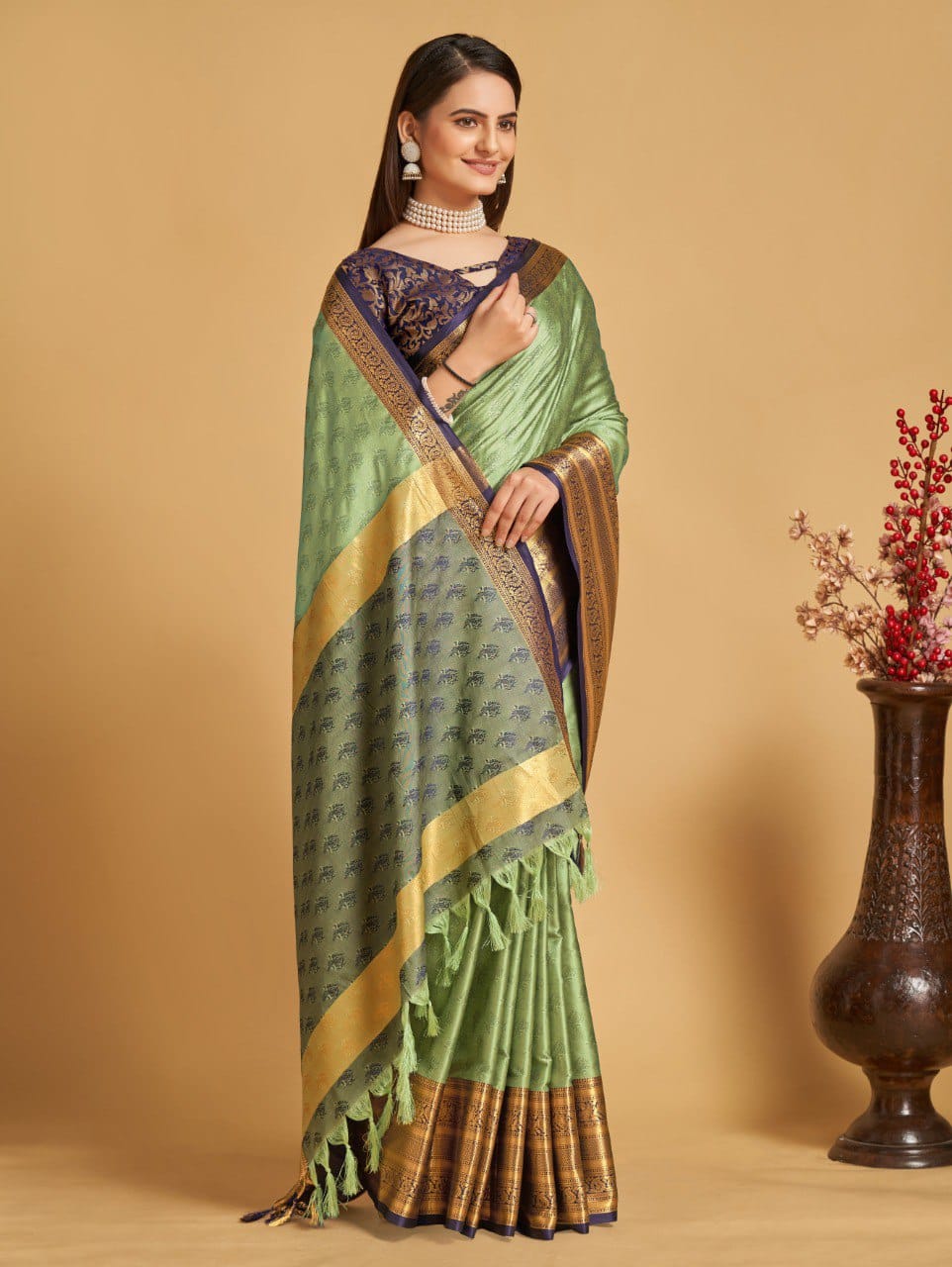 Soft Silk Aura Base With Contrast Border and Pallu