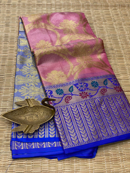 Soft Organza Zari Tissue Saree With Rich Pallu and Contarst Blouse