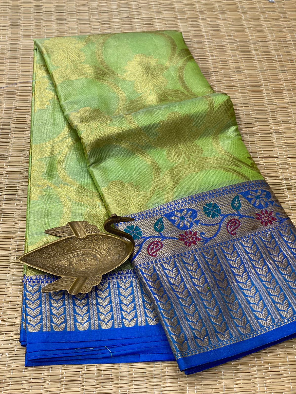 Soft Organza Zari Tissue Saree With Rich Pallu and Contarst Blouse