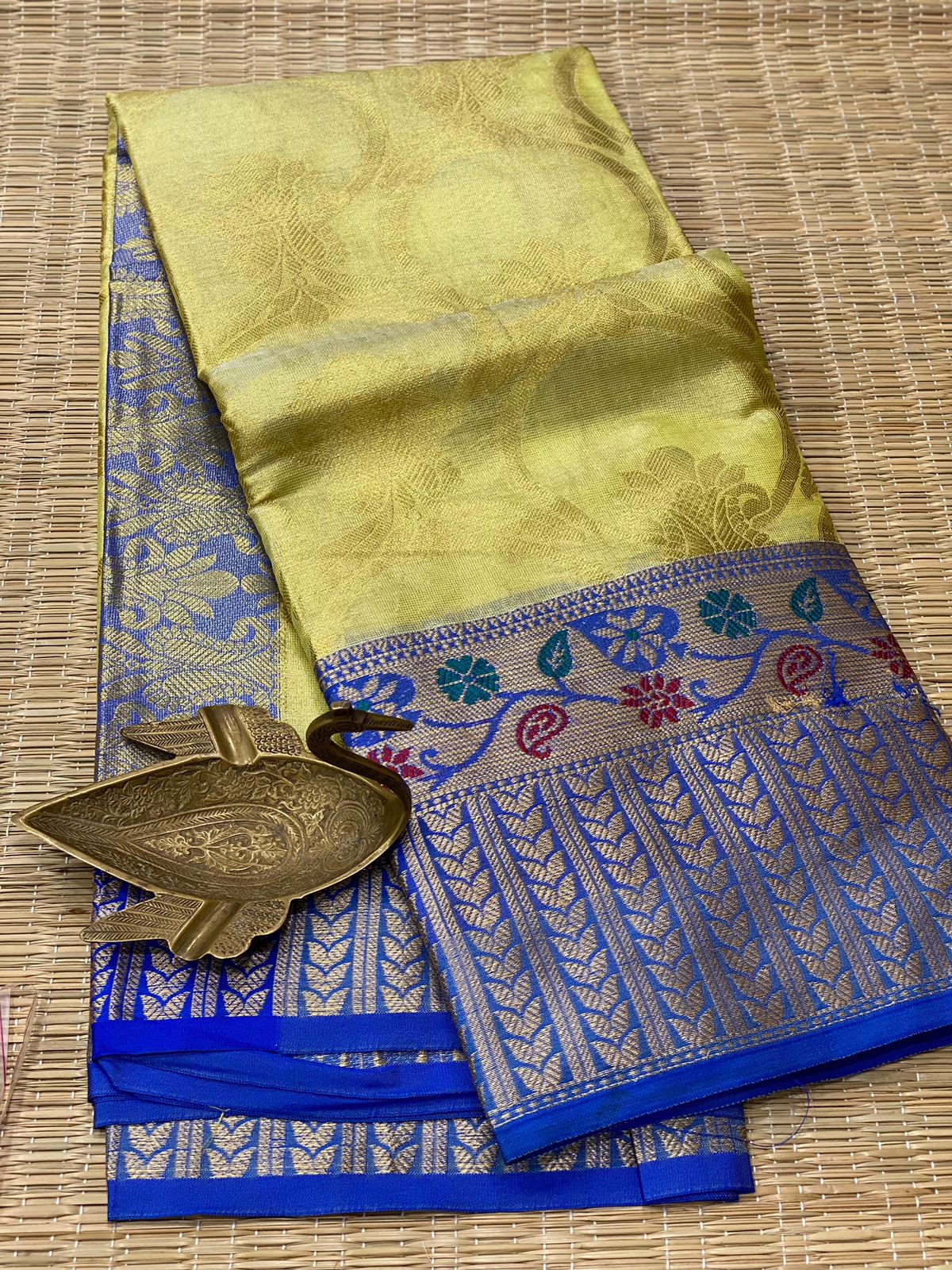 Soft Organza Zari Tissue Saree With Rich Pallu and Contarst Blouse