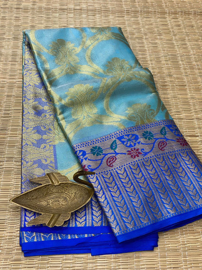 Soft Organza Zari Tissue Saree With Rich Pallu and Contarst Blouse