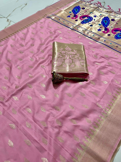 Soft Kanchivaram Paithani Silk Saree With Temple Border and Minakari Zari Work