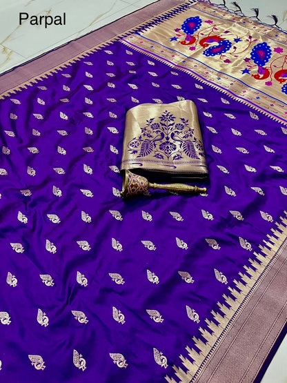 Soft Kanchivaram Paithani Silk Saree With Temple Border and Minakari Zari Work