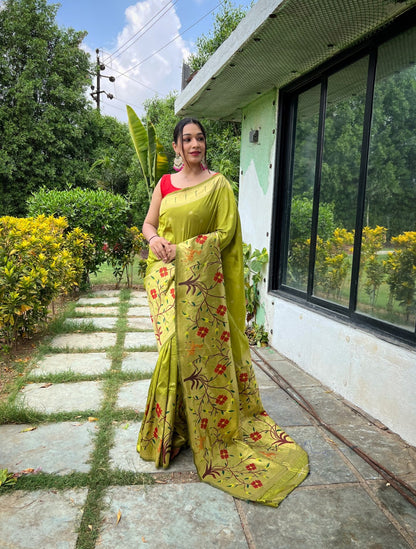 Soft Paithani Silk Saree With Beautiful Traditional Border