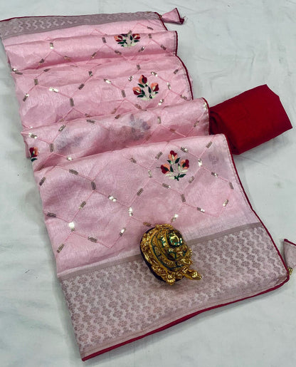 Soft Cotton Saree With Thread and Zari Sequence Work