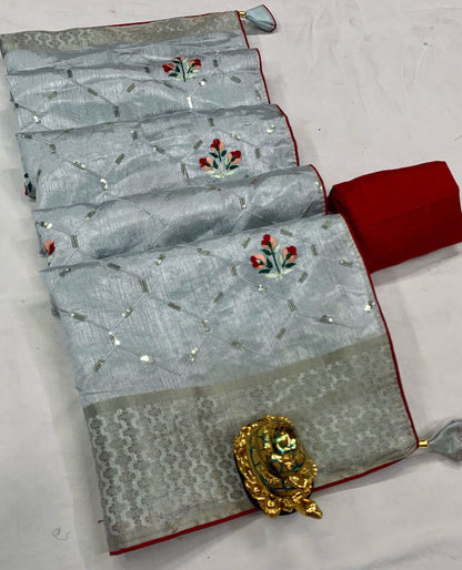 Soft Cotton Saree With Thread and Zari Sequence Work