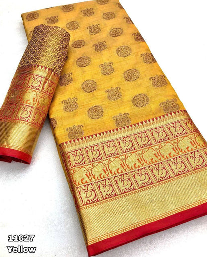 Soft Cotton Silk Saree With Beautiful Contrast Border Weaved