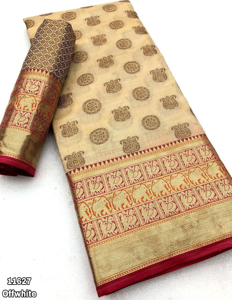 Soft Cotton Silk Saree With Beautiful Contrast Border Weaved