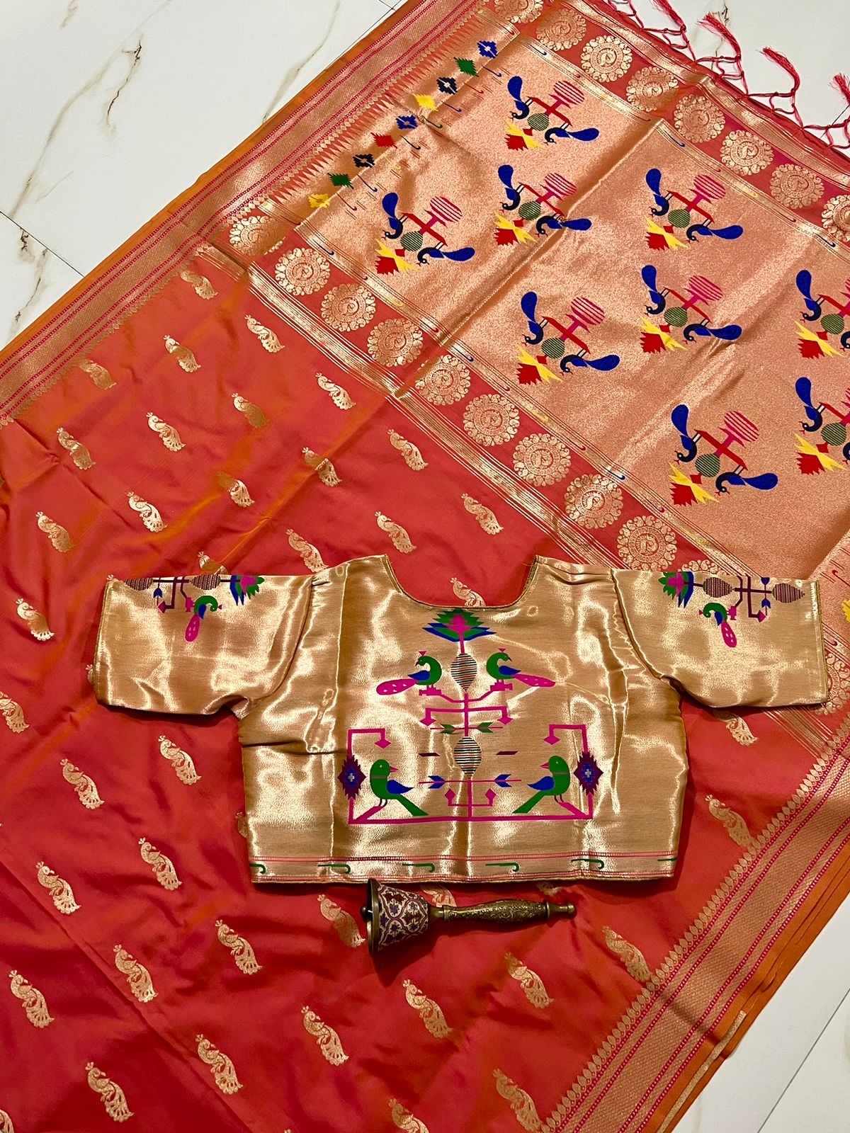 Soft Kanchivaram Paithani Silk Saree With Big Muniya Border and Haeavy Zari Work