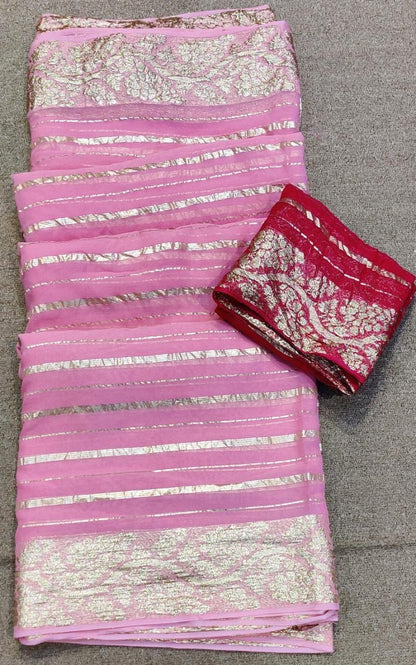 Viscose Georgette Saree With Lining Weaving and Jacquard Border