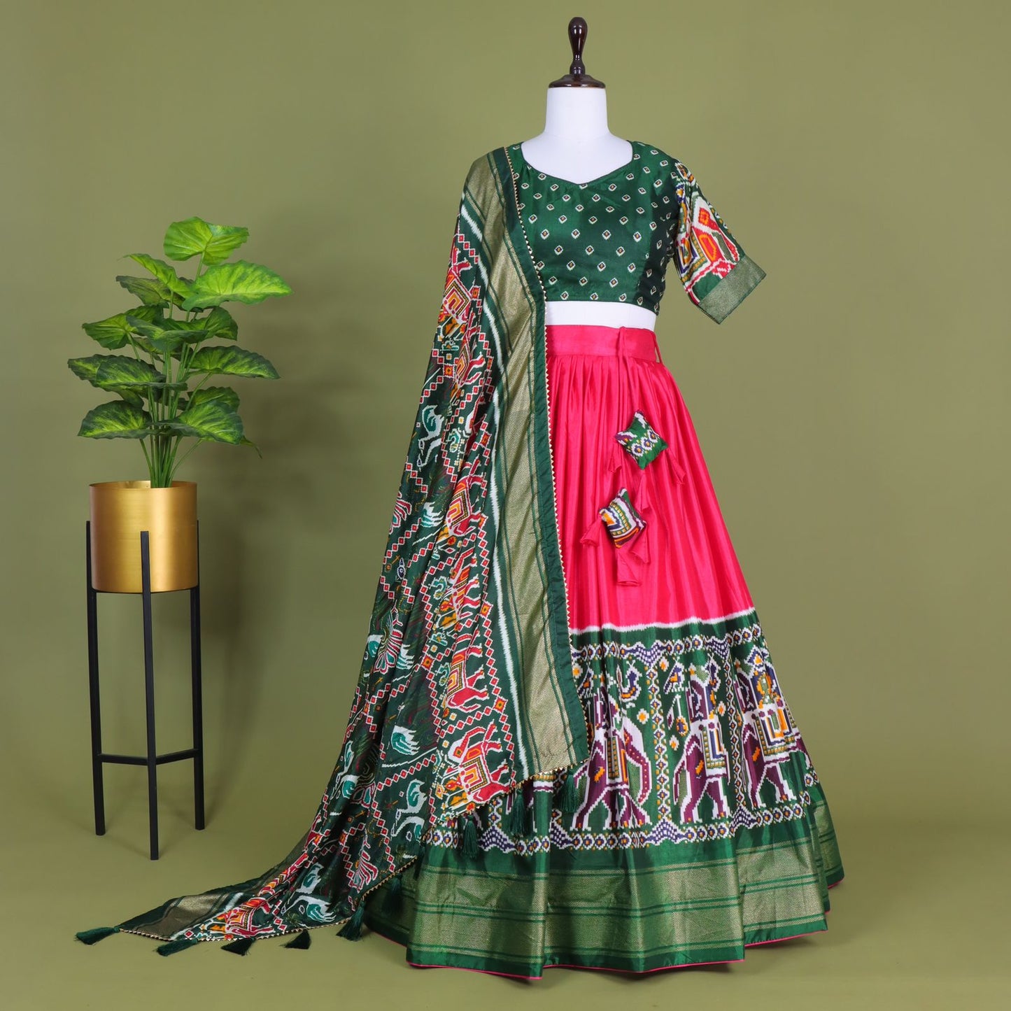 Dola Silk Lehenga With Patola and Paithni Print With Foil Work