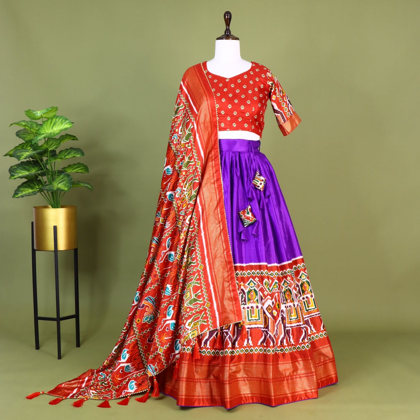 Dola Silk Lehenga With Patola and Paithni Print With Foil Work