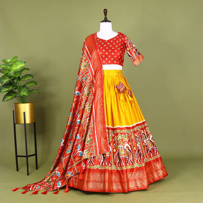 Dola Silk Lehenga With Patola and Paithni Print With Foil Work