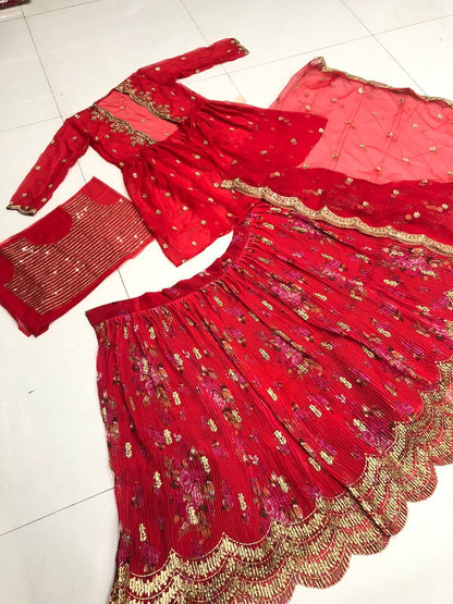 Georgette Silk Amazing Printed Work With Embroidery Lehenga
