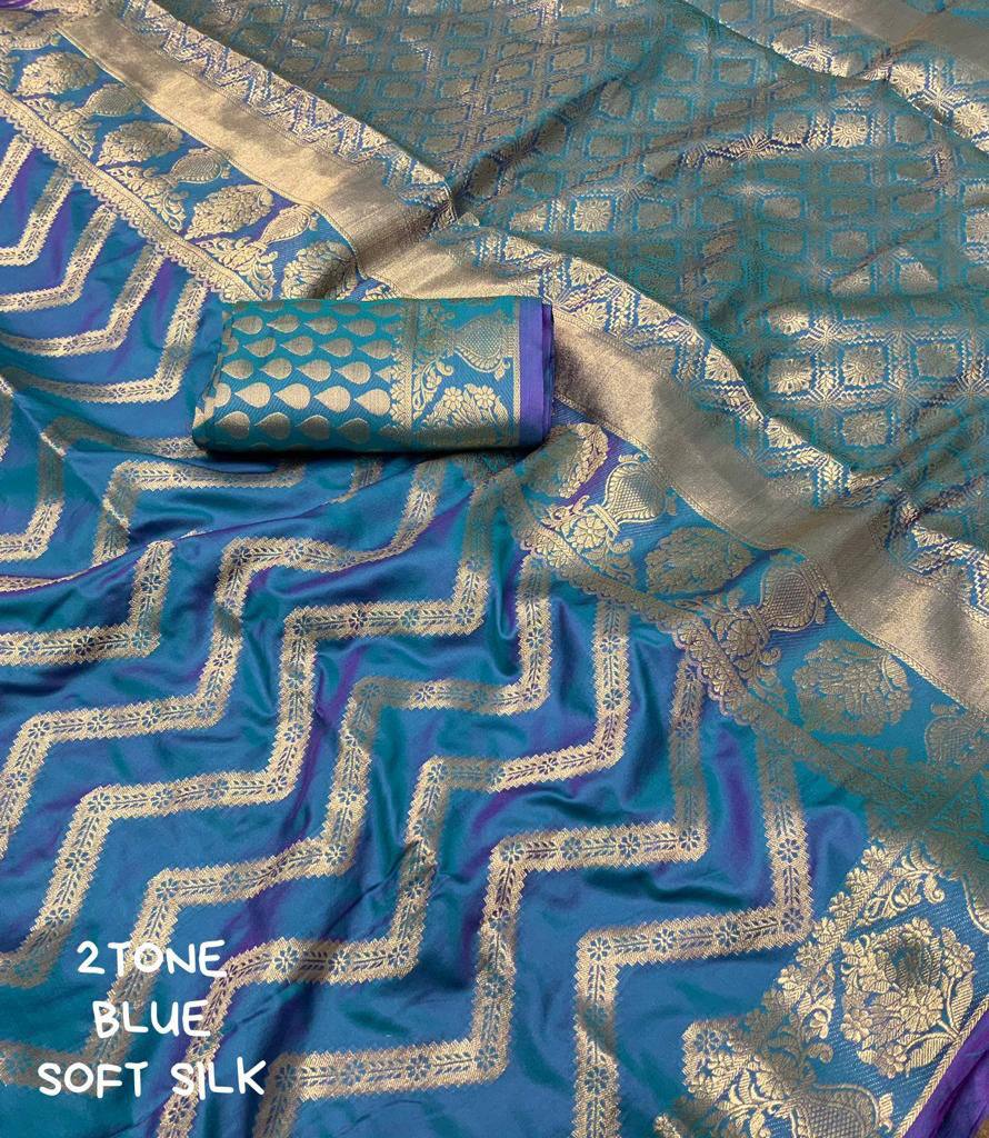 Soft Silk Banarasi Saree With Zari Woven Zigzag Design