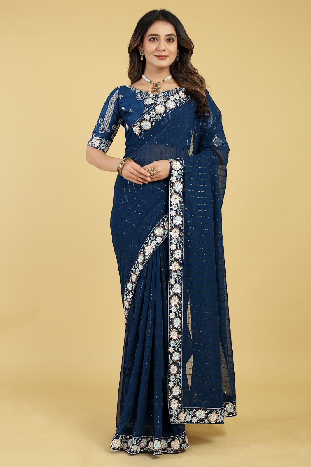 Sky Georgette Saree with heavy Sequence work